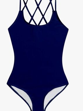 Kanu Surf Navy Girls Crisscross Back One-Piece Swimsuit